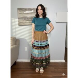 Coldwater Creek vintage striped tiered broomstick boho western maxi skirt med